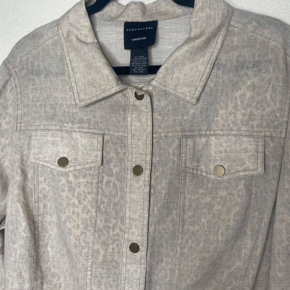 Doncaster Collection Linen Blend Button-Up Jacket Womens XL Beige Leopard Print - Picture 3 of 14